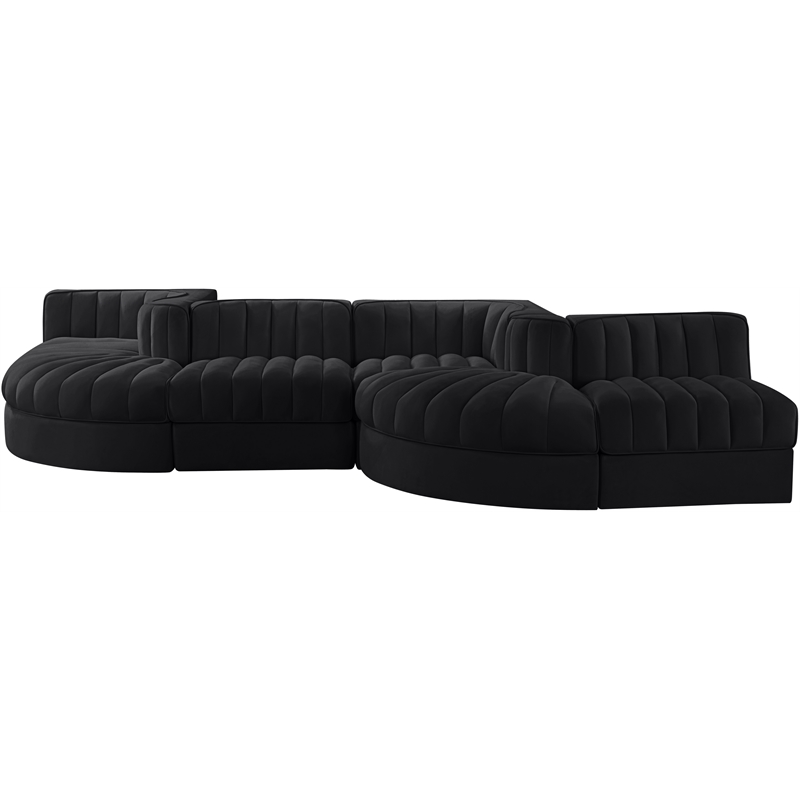 Meridian Furniture Rummi Black Velvet Performance Fabric 6pc. Modular Sectional