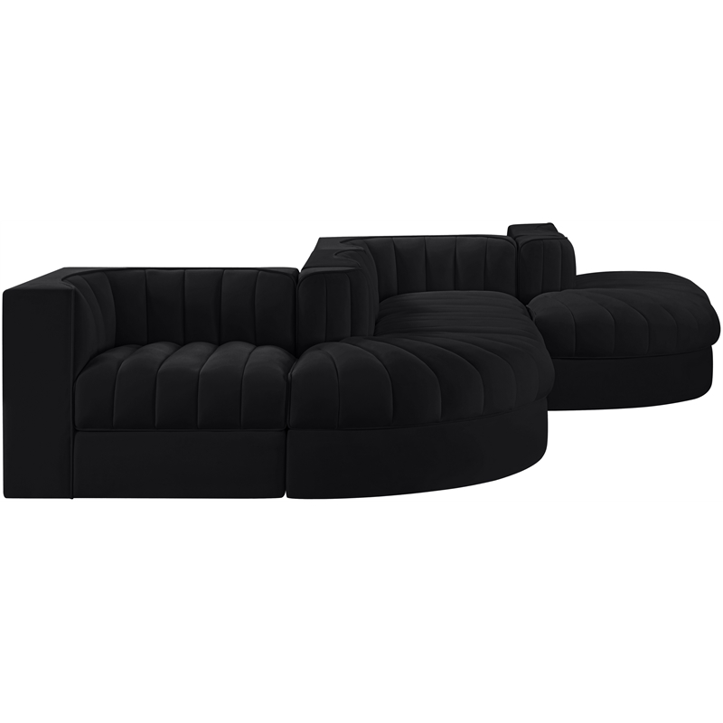 Meridian Furniture Rummi Black Velvet Performance Fabric 6pc. Modular Sectional