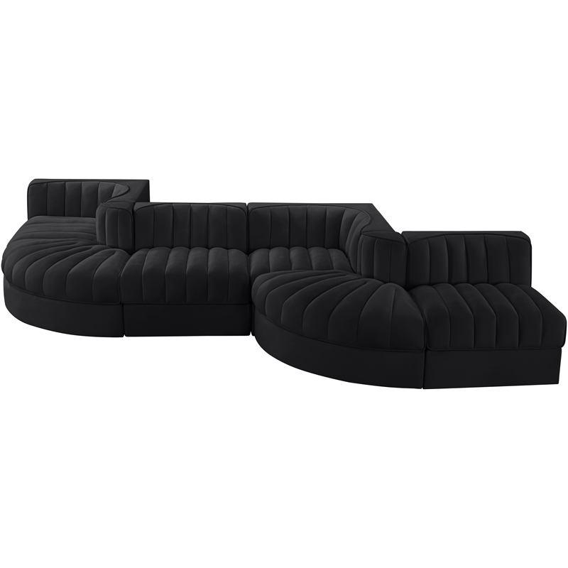 Meridian Furniture Rummi Black Velvet Performance Fabric 6pc. Modular Sectional