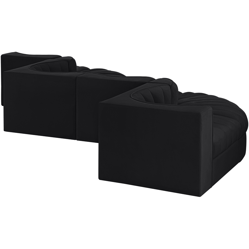 Meridian Furniture Rummi Black Velvet Performance Fabric 6pc. Modular Sectional