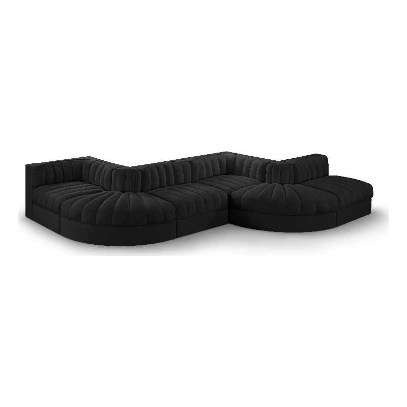 Meridian Furniture Rummi Black Velvet Performance Fabric 6pc. Modular Sectional