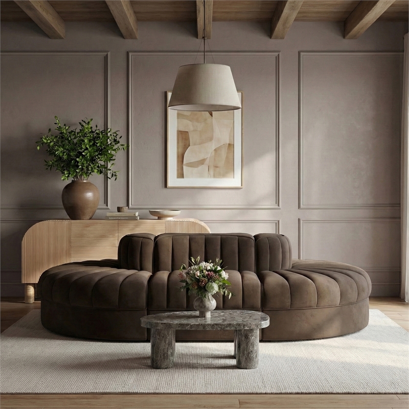 Meridian Furniture Rummi Brown Velvet Performance Fabric 6pc. Modular Sectional