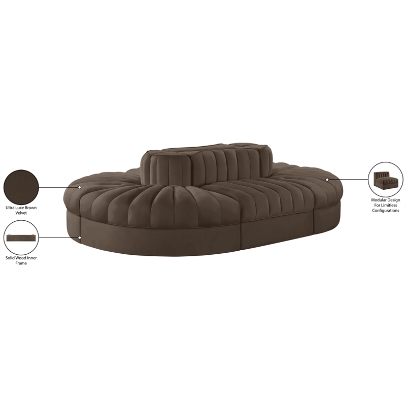 Meridian Furniture Rummi Brown Velvet Performance Fabric 6pc. Modular Sectional