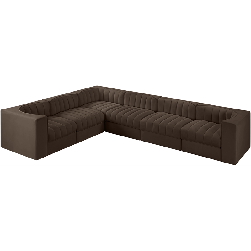 Meridian Furniture Rummi Brown Velvet Performance Fabric 6pc. Modular Sectional