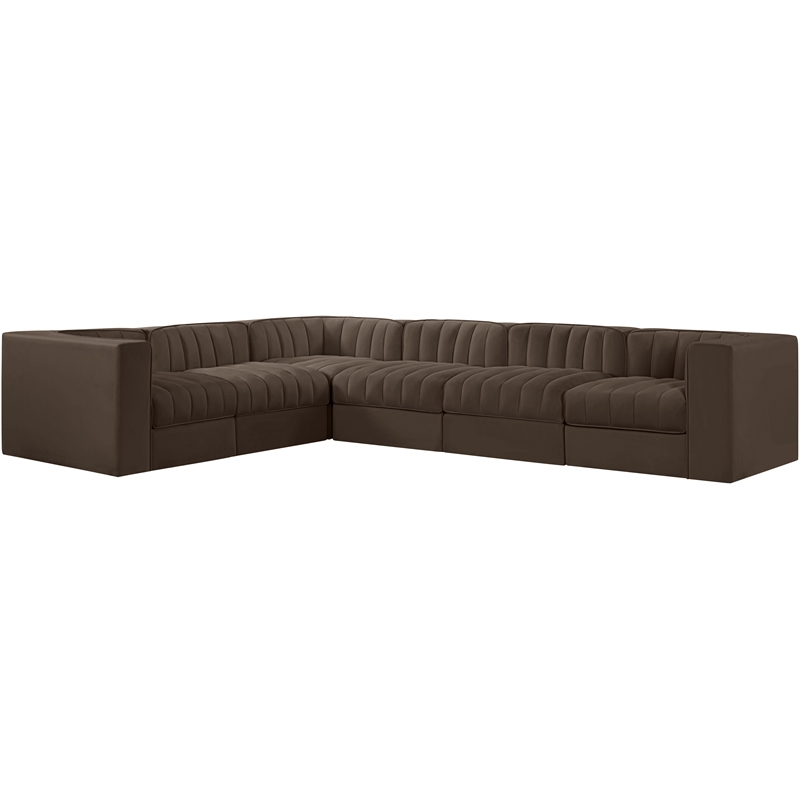 Meridian Furniture Rummi Brown Velvet Performance Fabric 6pc. Modular Sectional