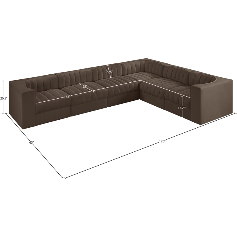 Meridian Furniture Rummi Brown Velvet Performance Fabric 6pc. Modular Sectional