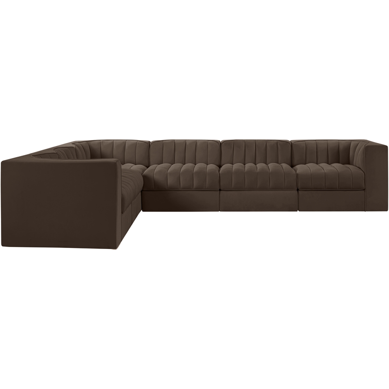 Meridian Furniture Rummi Brown Velvet Performance Fabric 6pc. Modular Sectional