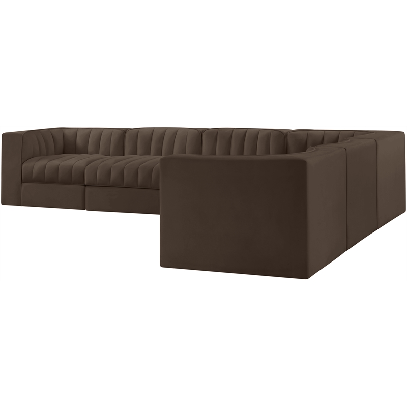 Meridian Furniture Rummi Brown Velvet Performance Fabric 6pc. Modular Sectional