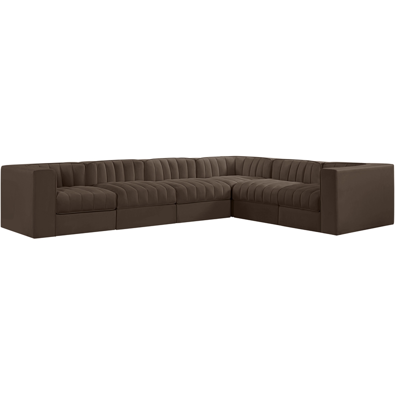 Meridian Furniture Rummi Brown Velvet Performance Fabric 6pc. Modular Sectional