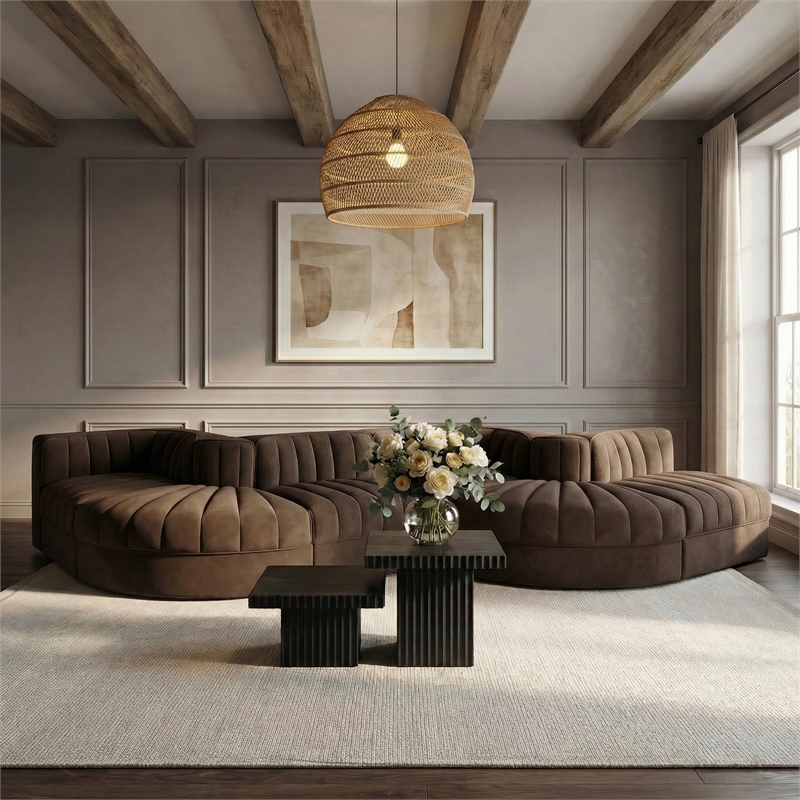 Meridian Furniture Rummi Brown Velvet Performance Fabric 6pc. Modular Sectional