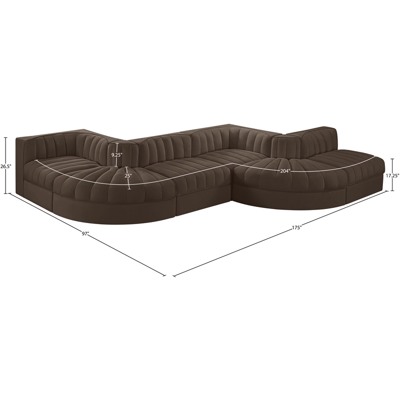 Meridian Furniture Rummi Brown Velvet Performance Fabric 6pc. Modular Sectional
