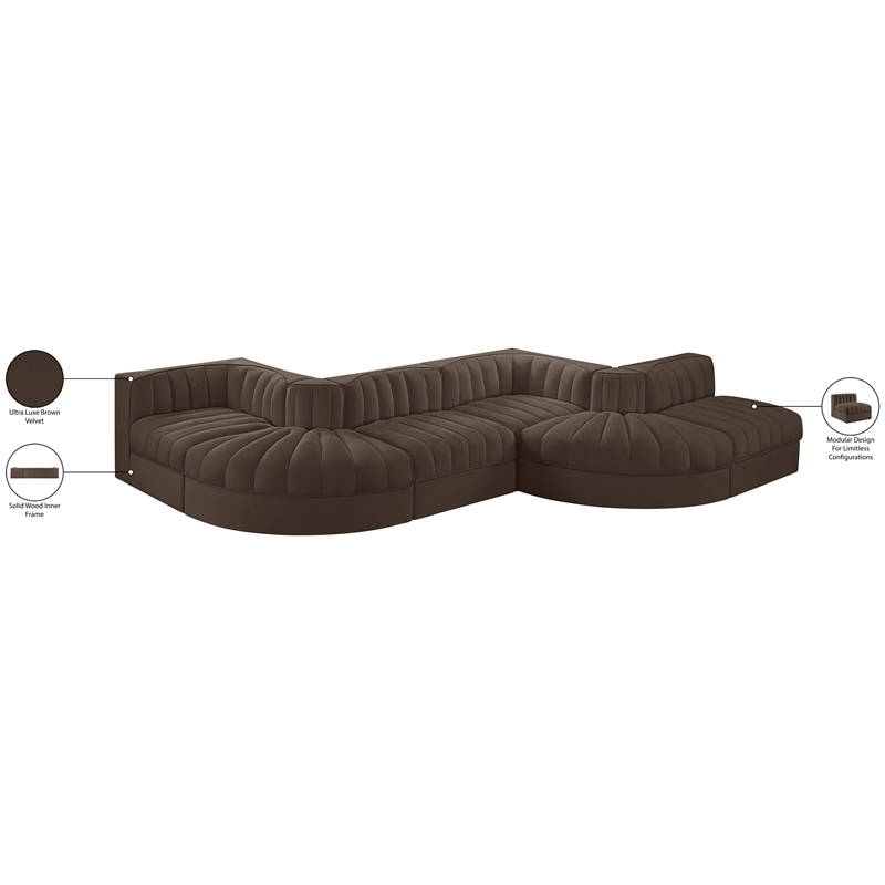 Meridian Furniture Rummi Brown Velvet Performance Fabric 6pc. Modular Sectional