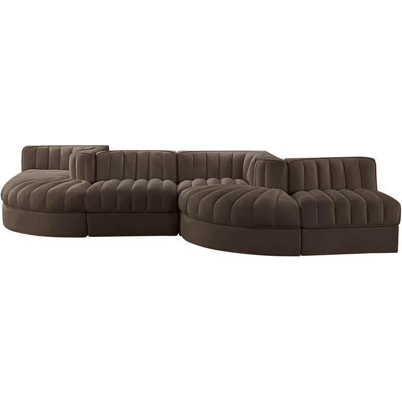 Meridian Furniture Rummi Brown Velvet Performance Fabric 6pc. Modular Sectional