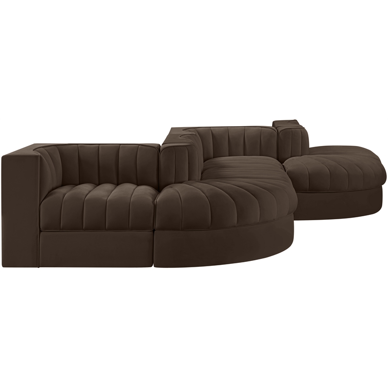 Meridian Furniture Rummi Brown Velvet Performance Fabric 6pc. Modular Sectional