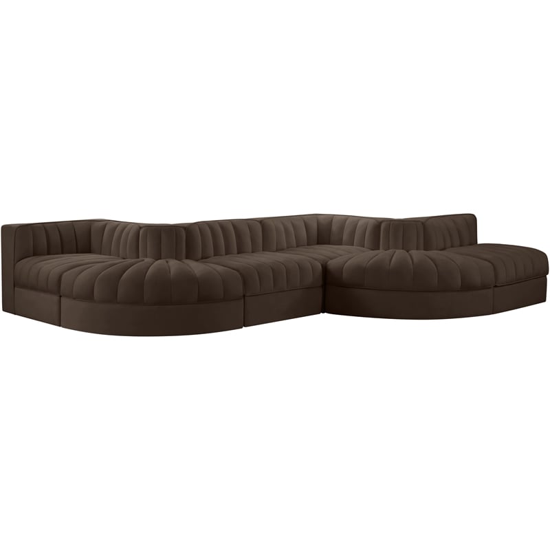 Meridian Furniture Rummi Brown Velvet Performance Fabric 6pc. Modular Sectional