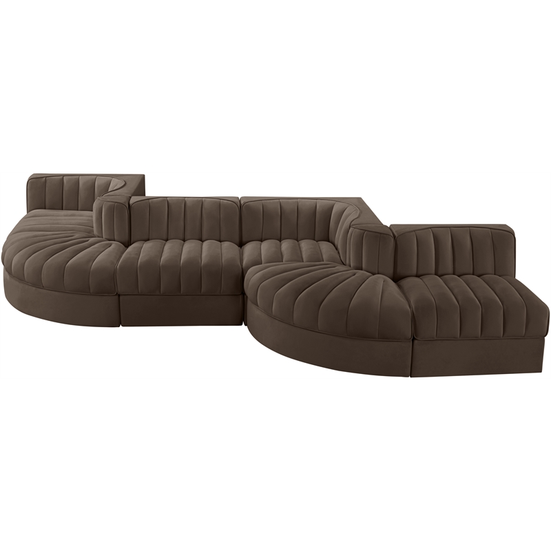 Meridian Furniture Rummi Brown Velvet Performance Fabric 6pc. Modular Sectional