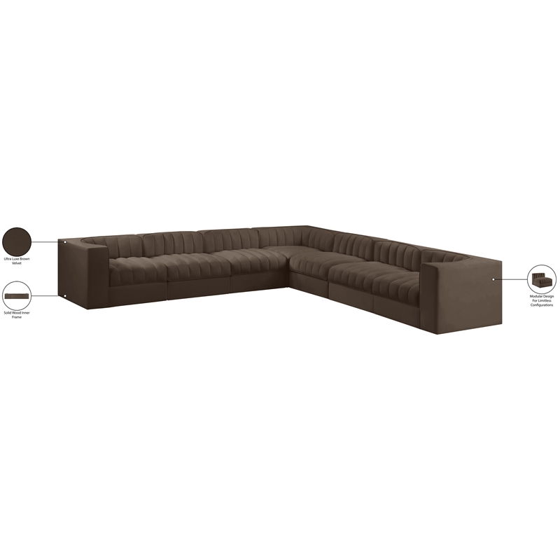 Meridian Furniture Rummi Brown Velvet Performance Fabric 7pc. Modular Sectional
