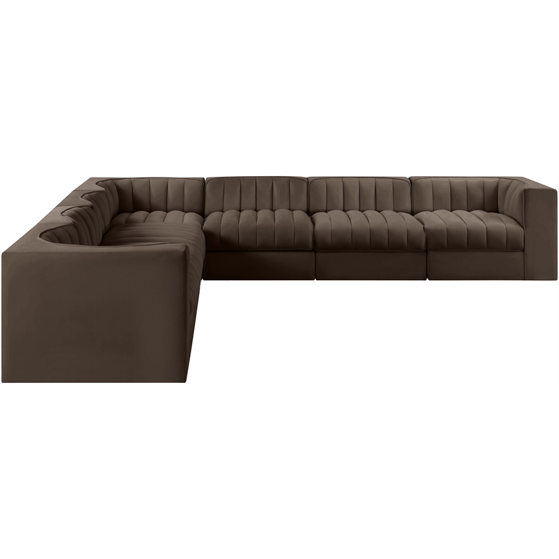 Meridian Furniture Rummi Brown Velvet Performance Fabric 7pc. Modular Sectional