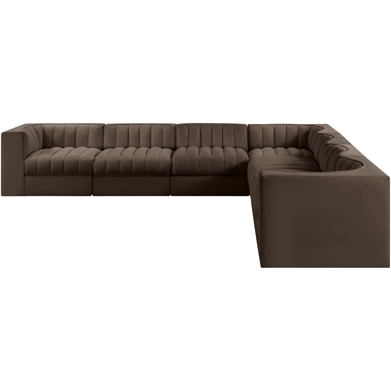Meridian Furniture Rummi Brown Velvet Performance Fabric 7pc. Modular Sectional