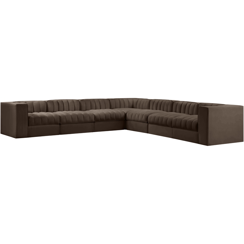 Meridian Furniture Rummi Brown Velvet Performance Fabric 7pc. Modular Sectional