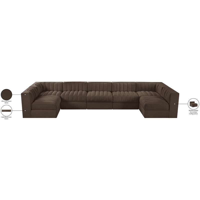Meridian Furniture Rummi Brown Velvet Performance Fabric 7pc. Modular Sectional