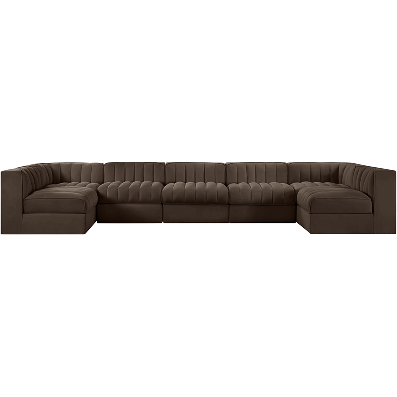 Meridian Furniture Rummi Brown Velvet Performance Fabric 7pc. Modular Sectional