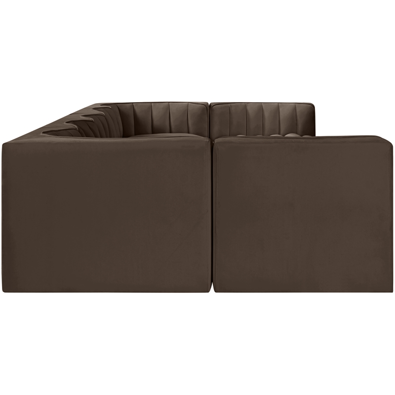 Meridian Furniture Rummi Brown Velvet Performance Fabric 7pc. Modular Sectional