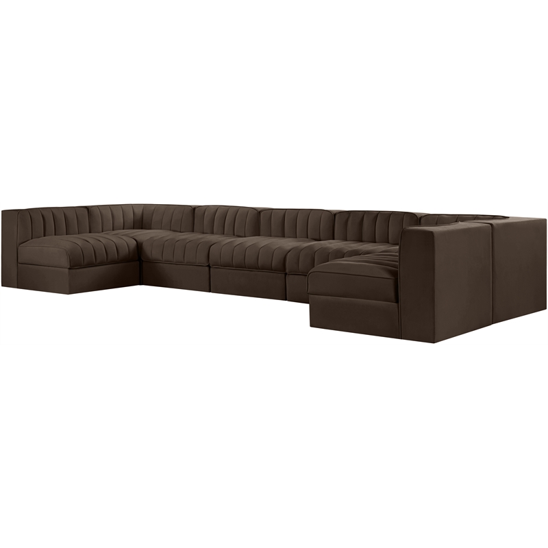 Meridian Furniture Rummi Brown Velvet Performance Fabric 7pc. Modular Sectional