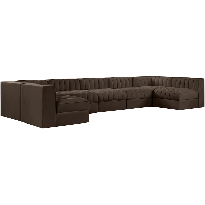 Meridian Furniture Rummi Brown Velvet Performance Fabric 7pc. Modular Sectional