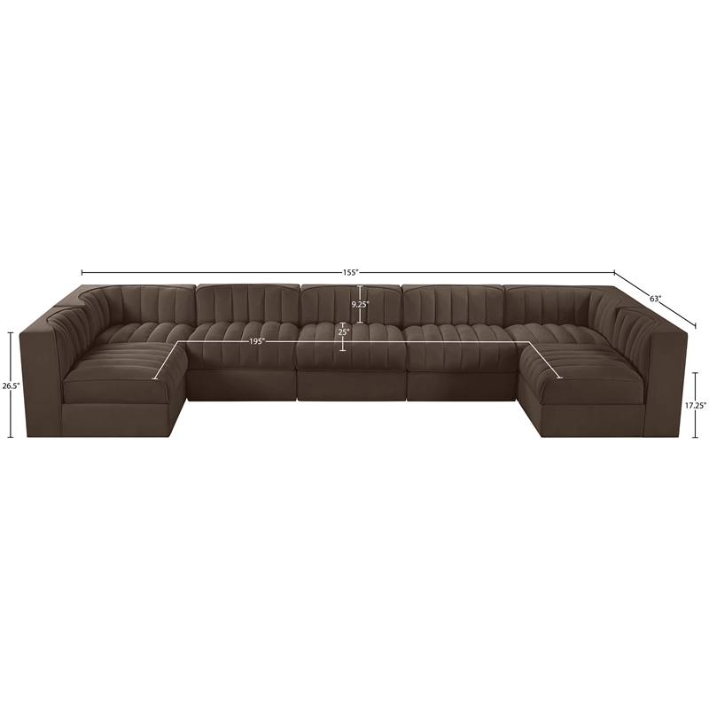 Meridian Furniture Rummi Brown Velvet Performance Fabric 7pc. Modular Sectional