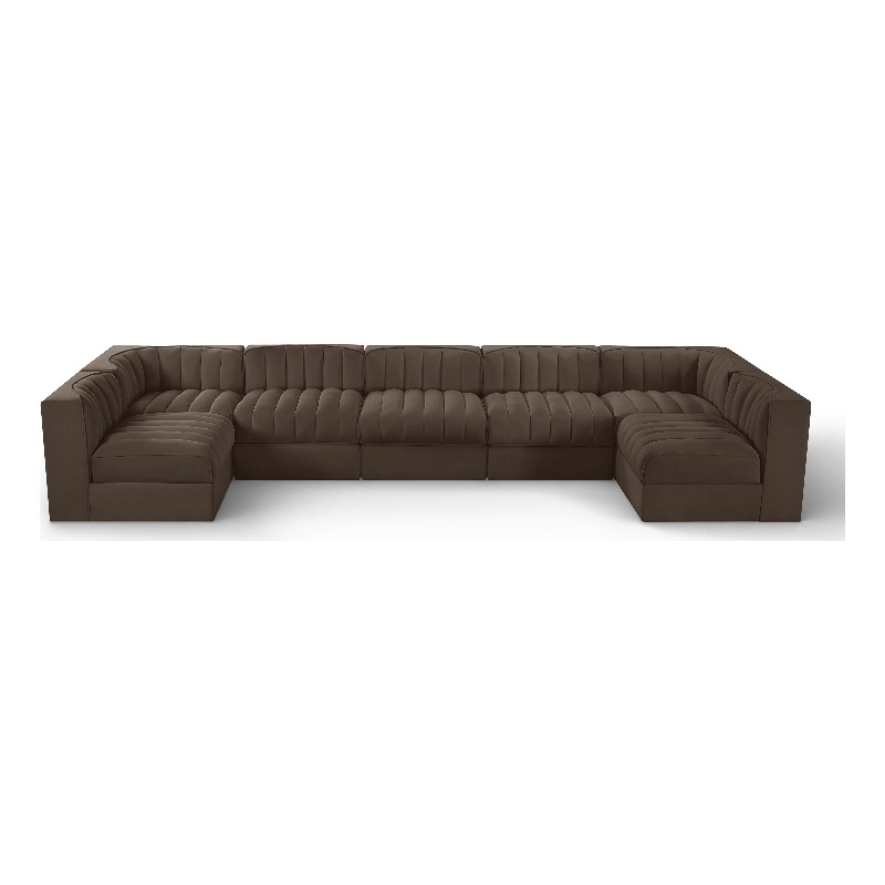 Meridian Furniture Rummi Brown Velvet Performance Fabric 7pc. Modular Sectional