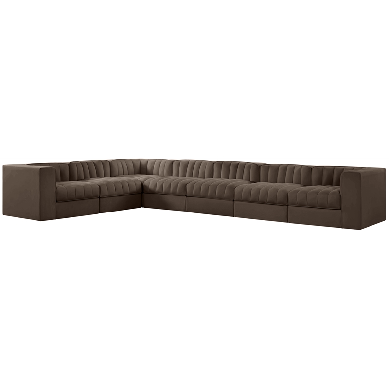 Meridian Furniture Rummi Brown Velvet Performance Fabric 7pc. Modular Sectional