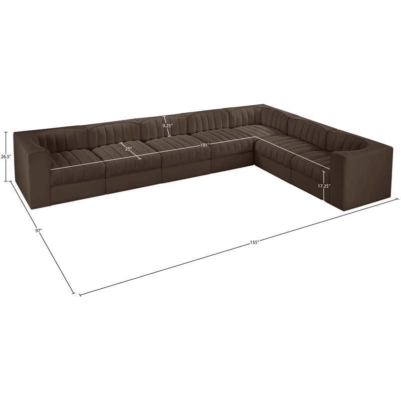 Meridian Furniture Rummi Brown Velvet Performance Fabric 7pc. Modular Sectional
