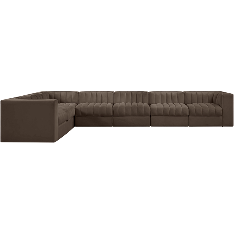 Meridian Furniture Rummi Brown Velvet Performance Fabric 7pc. Modular Sectional