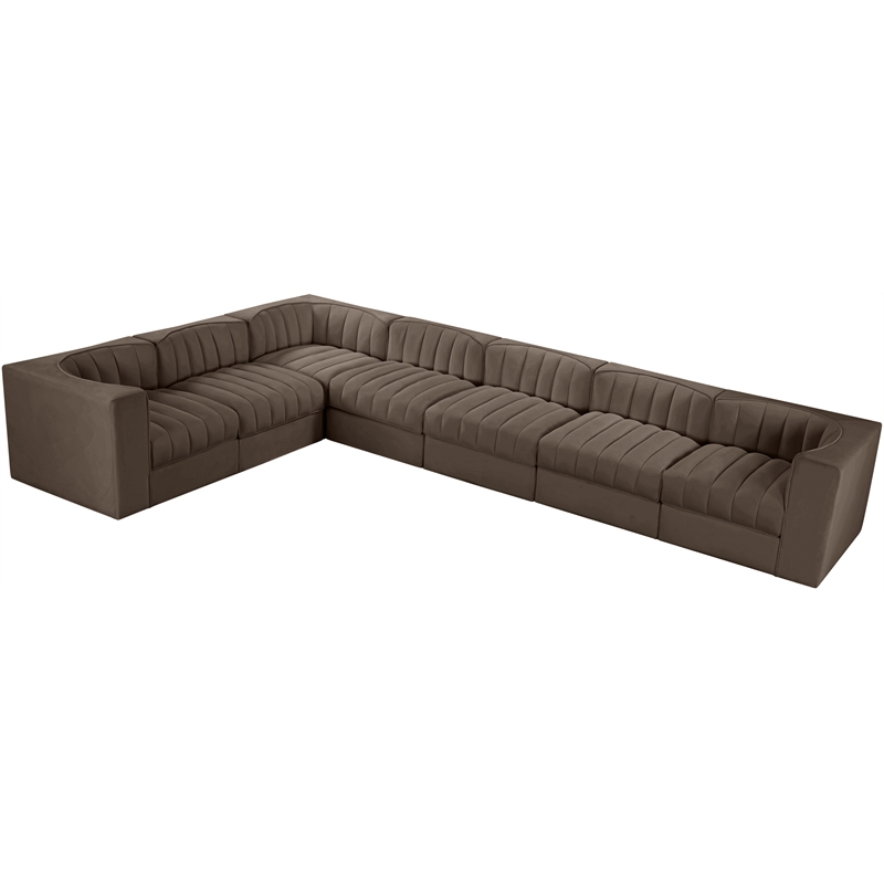 Meridian Furniture Rummi Brown Velvet Performance Fabric 7pc. Modular Sectional