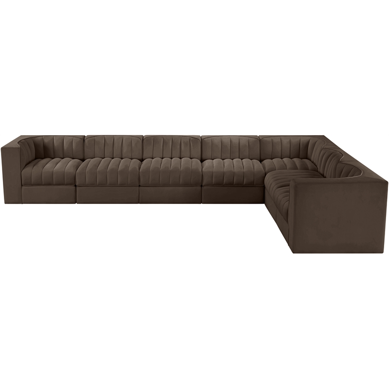 Meridian Furniture Rummi Brown Velvet Performance Fabric 7pc. Modular Sectional