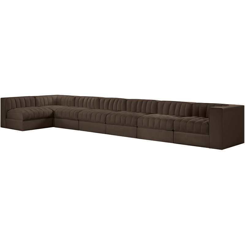 Meridian Furniture Rummi Brown Velvet Performance Fabric 7pc. Modular Sectional