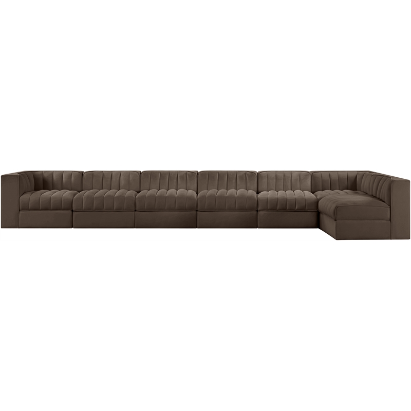 Meridian Furniture Rummi Brown Velvet Performance Fabric 7pc. Modular Sectional