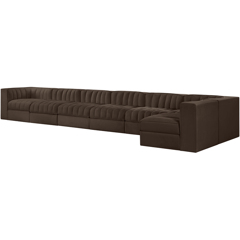 Meridian Furniture Rummi Brown Velvet Performance Fabric 7pc. Modular Sectional