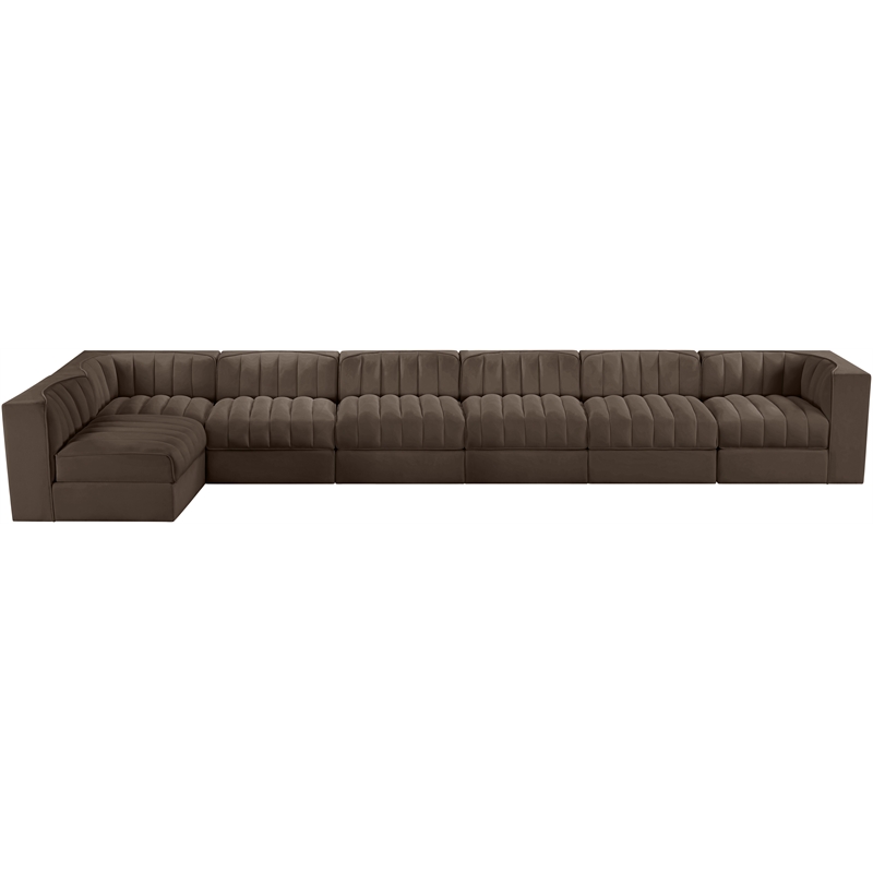 Meridian Furniture Rummi Brown Velvet Performance Fabric 7pc. Modular Sectional