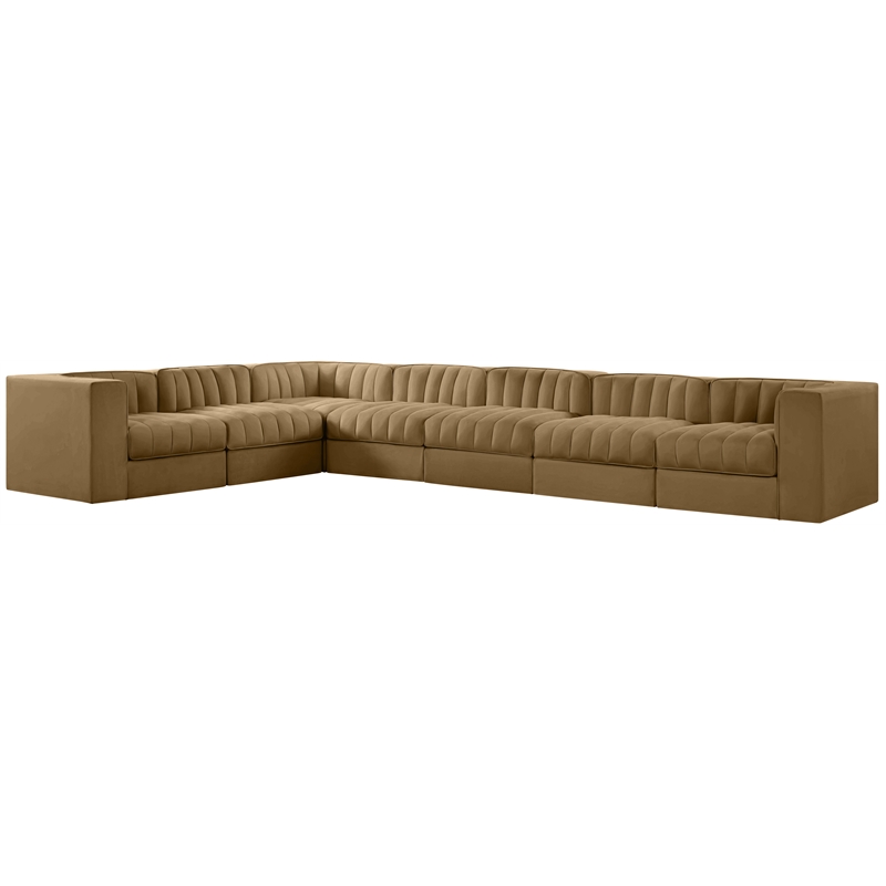 Meridian Furniture Rummi Saddle Velvet Performance Fabric 7pc. Modular Sectional