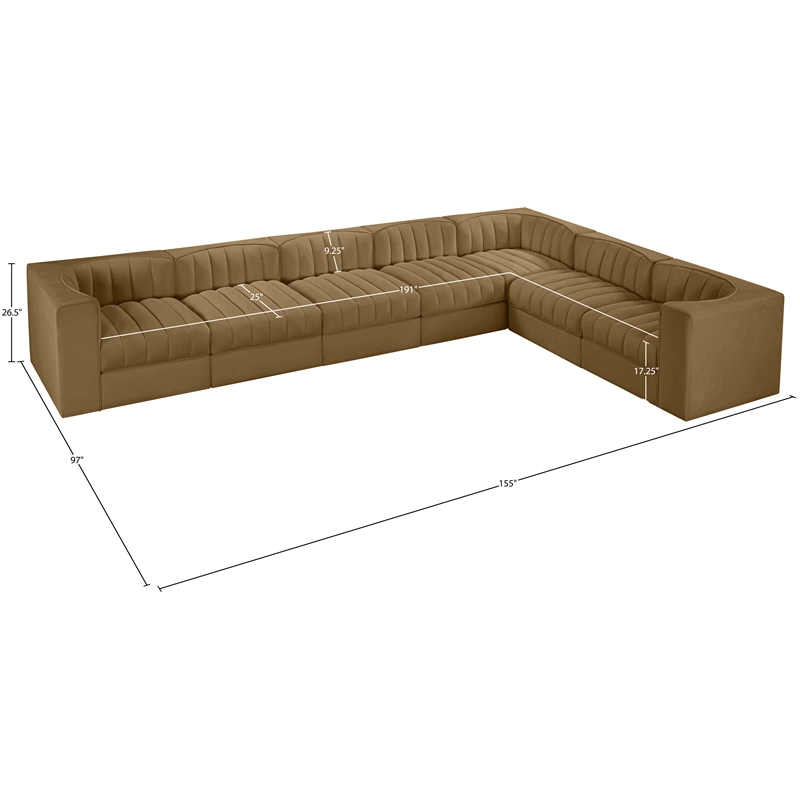 Meridian Furniture Rummi Saddle Velvet Performance Fabric 7pc. Modular Sectional