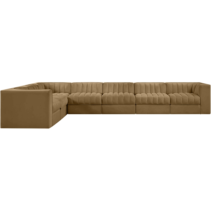 Meridian Furniture Rummi Saddle Velvet Performance Fabric 7pc. Modular Sectional