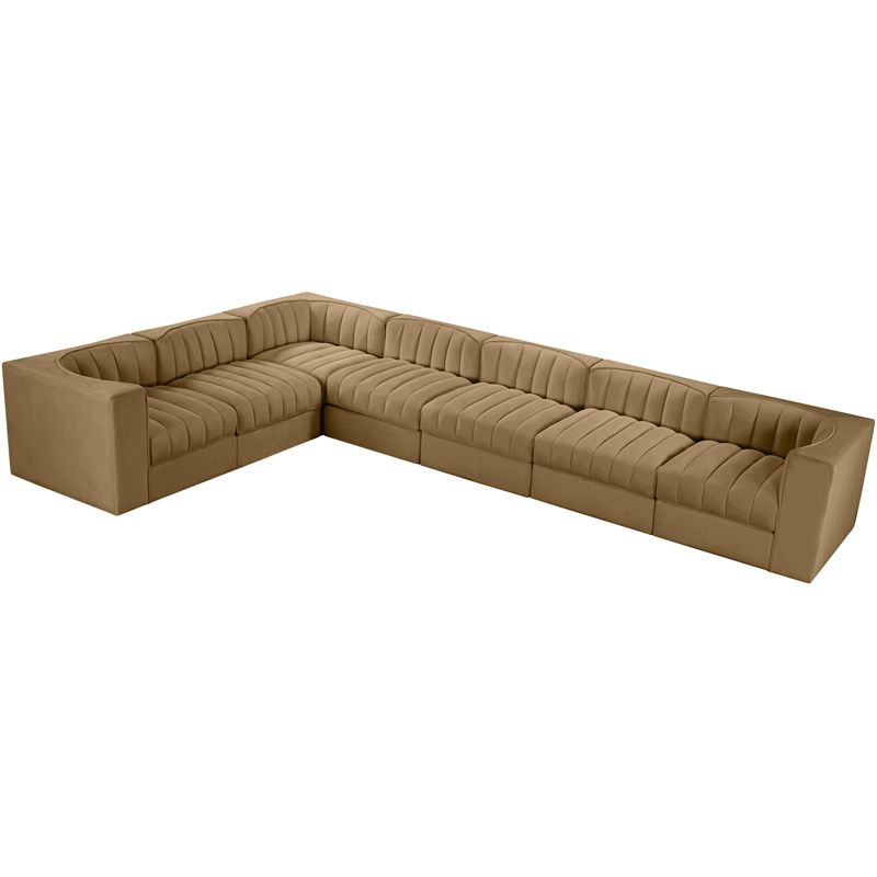 Meridian Furniture Rummi Saddle Velvet Performance Fabric 7pc. Modular Sectional