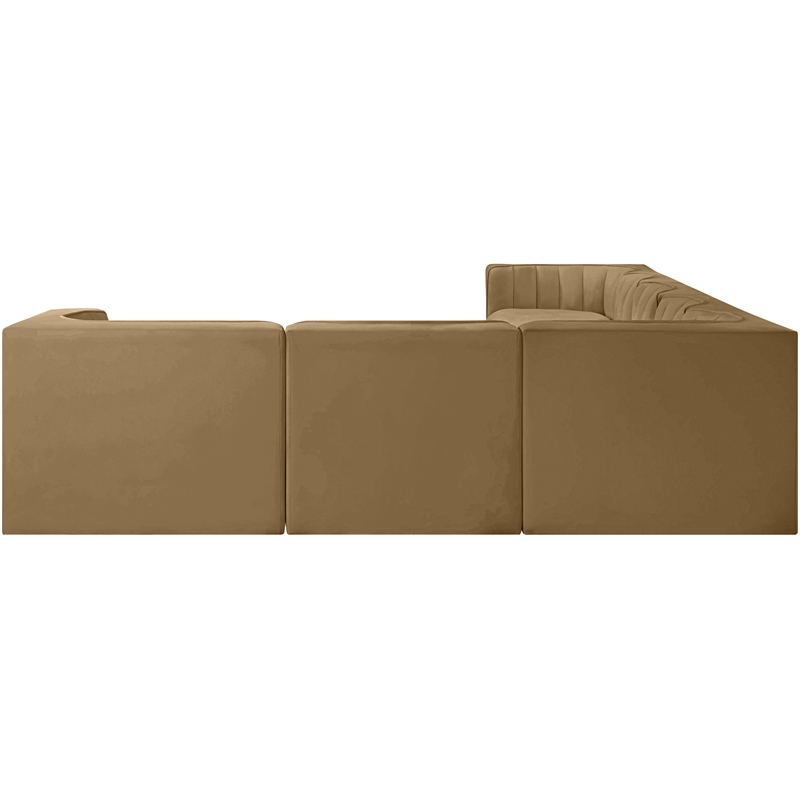 Meridian Furniture Rummi Saddle Velvet Performance Fabric 7pc. Modular Sectional