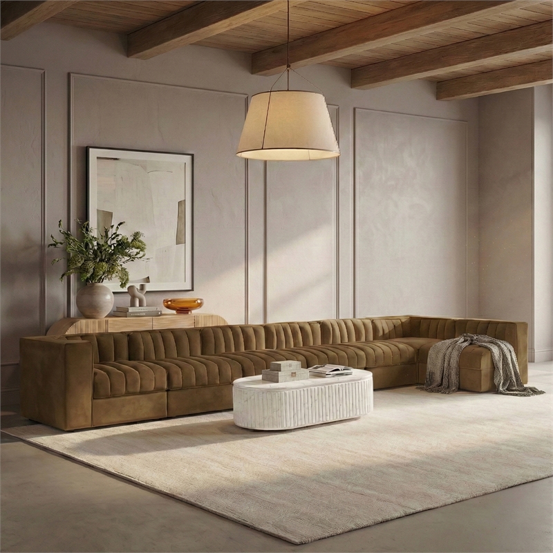 Meridian Furniture Rummi Saddle Velvet Performance Fabric 7pc. Modular Sectional