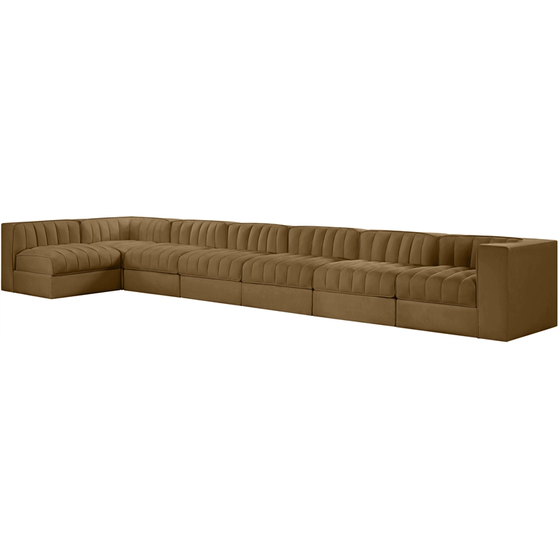 Meridian Furniture Rummi Saddle Velvet Performance Fabric 7pc. Modular Sectional