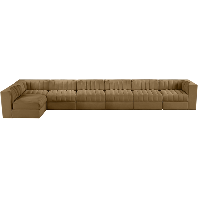 Meridian Furniture Rummi Saddle Velvet Performance Fabric 7pc. Modular Sectional
