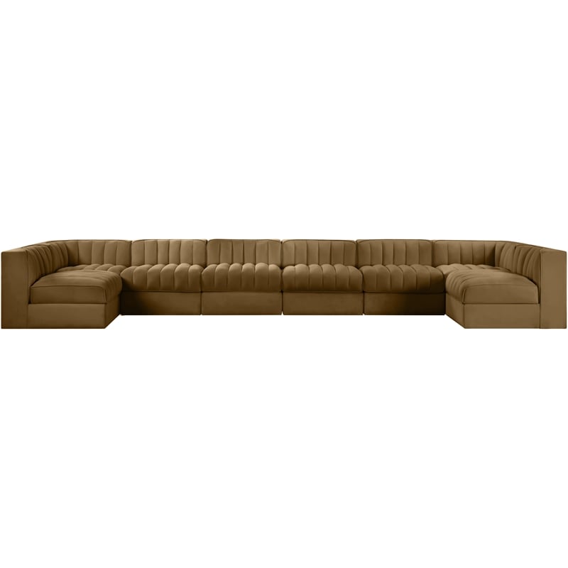 Meridian Furniture Rummi Saddle Velvet Performance Fabric 8pc. Modular Sectional