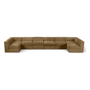 Meridian Furniture Rummi Saddle Velvet Performance Fabric 8pc. Modular Sectional